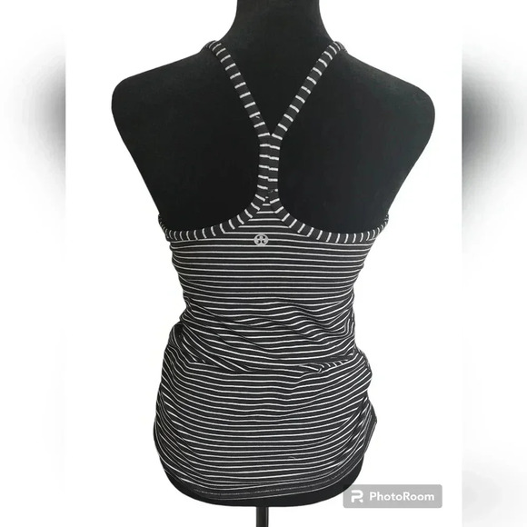 Lululemon Power Y Racerback Tank Luon Parallel Stripe Black White Womens Size 6 - Picture 3 of 4